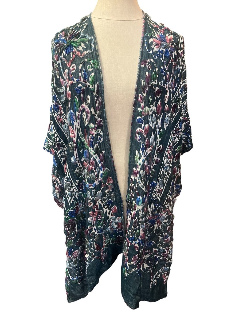Soft surroundings women's Cape-1 Sz All-Open front-Multi color Embroidered-1124